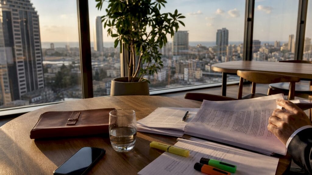 Investor reviewing Israeli wealth management legal documents