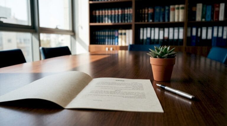Israeli legal will documents on wooden desk