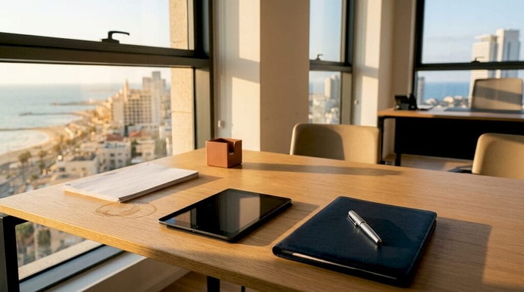 Tablet and documents in Israeli law office