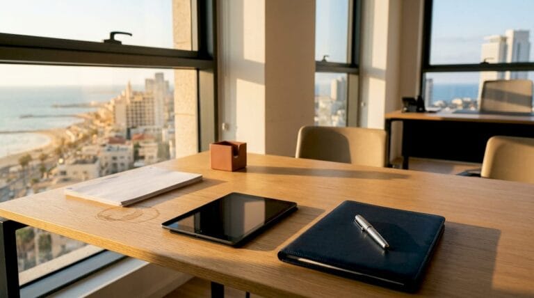 Tablet and documents in Israeli law office
