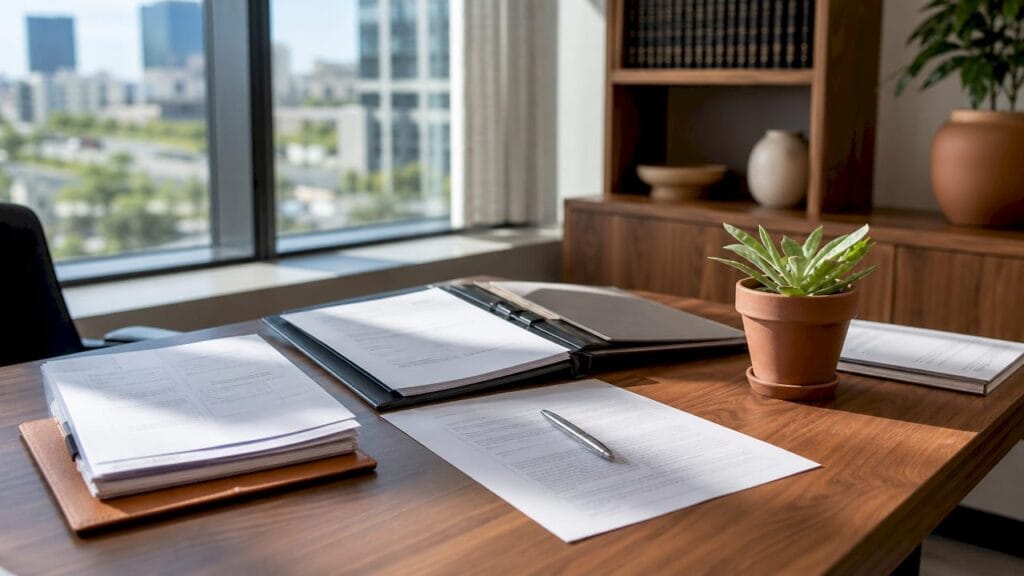 Israeli employment dispute documents on desk