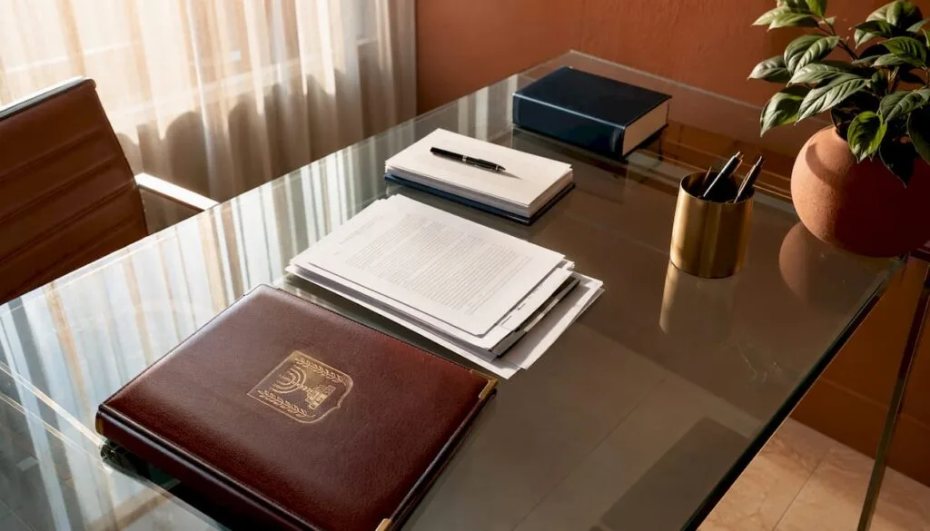 Israeli property legal documents on attorney desk
