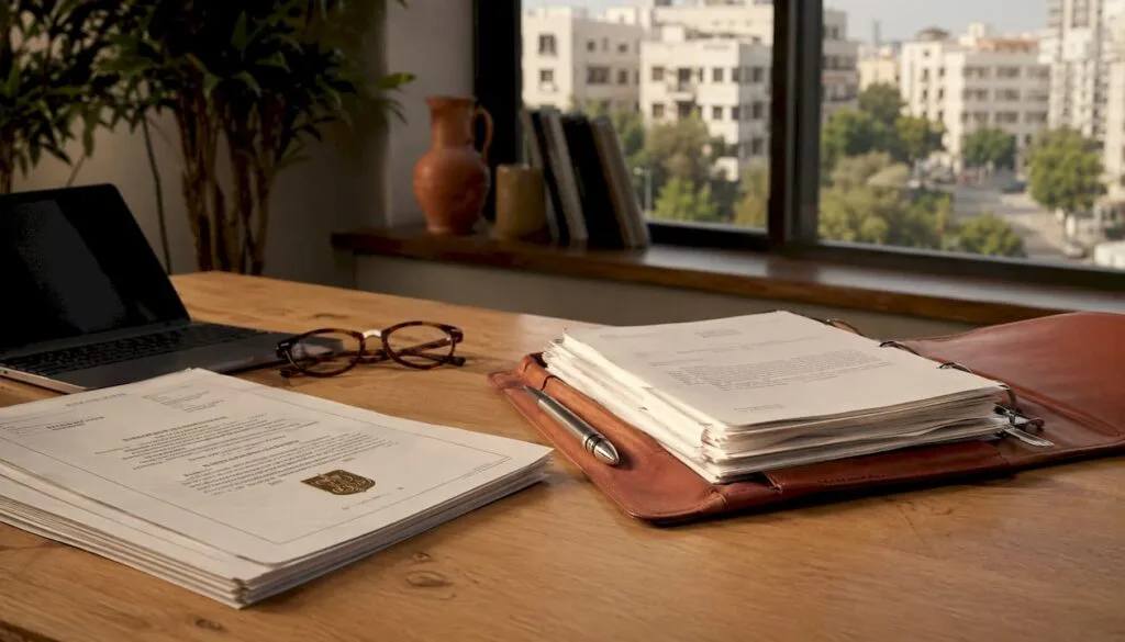 Israeli legal mediation documents on desk