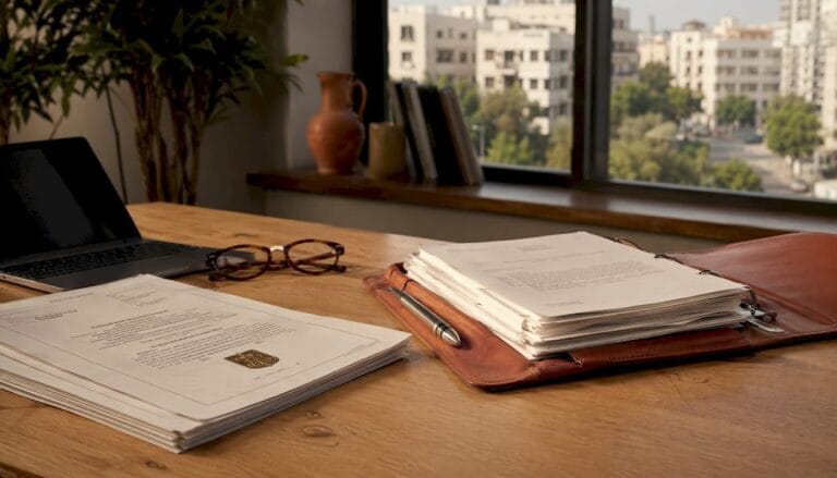 Israeli legal mediation documents on desk