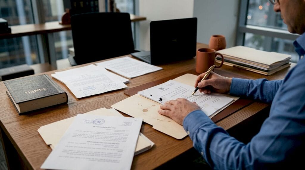 Legal documents on a Jerusalem office desk