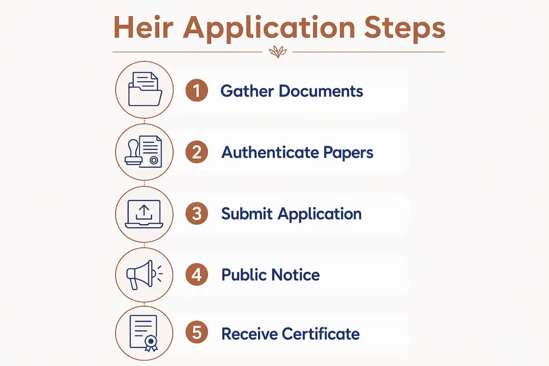 Proving Heir Status in an Israeli Estate: 2026 Guide 4 Infographic showing heir application steps