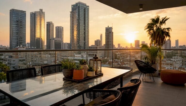 Tel Aviv luxury real estate skyline at sunset