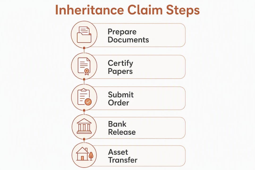 Claiming Inheritance from Israel Abroad: Your Full Guide 3 Infographic illustrating inheritance claim steps