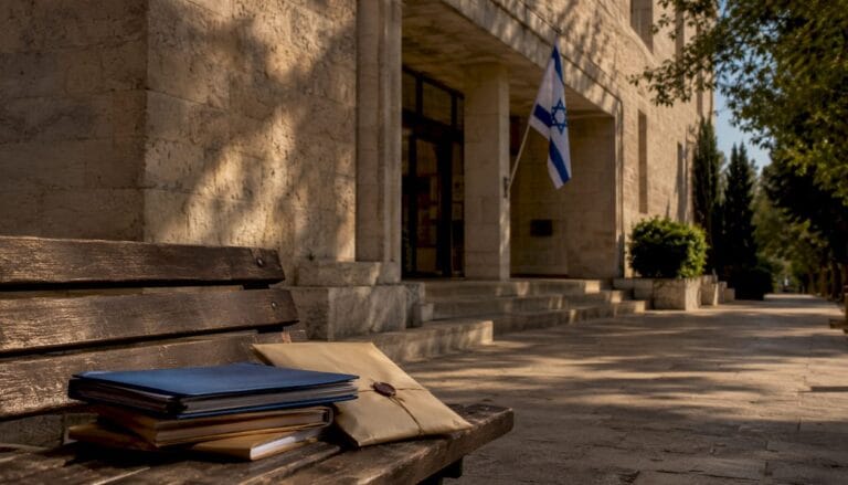 Israeli Ministry of Justice building with documents