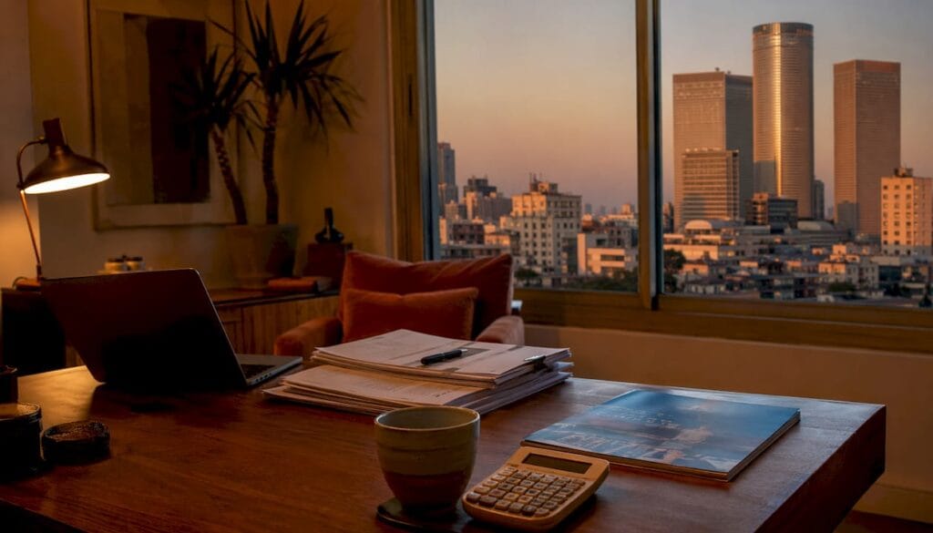 Home office with Israeli startup investment materials