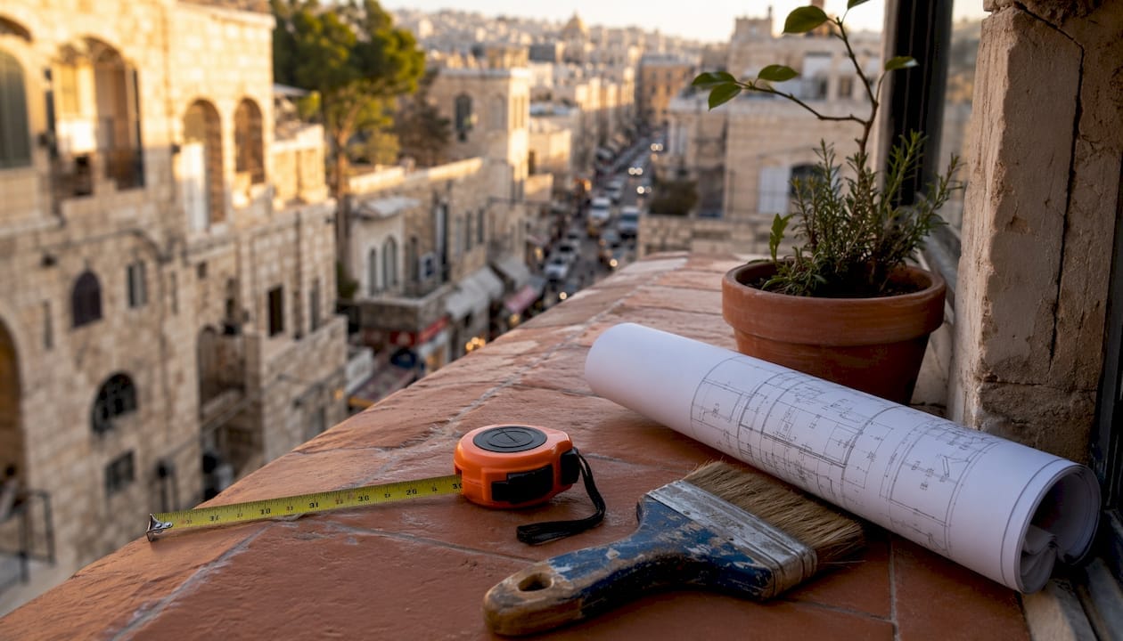Maintenance tools on Jerusalem property balcony