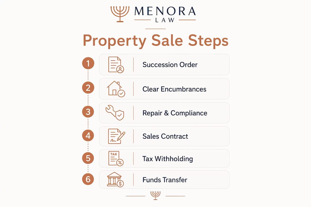 Infographic illustrating steps to sell Israeli property remotely
