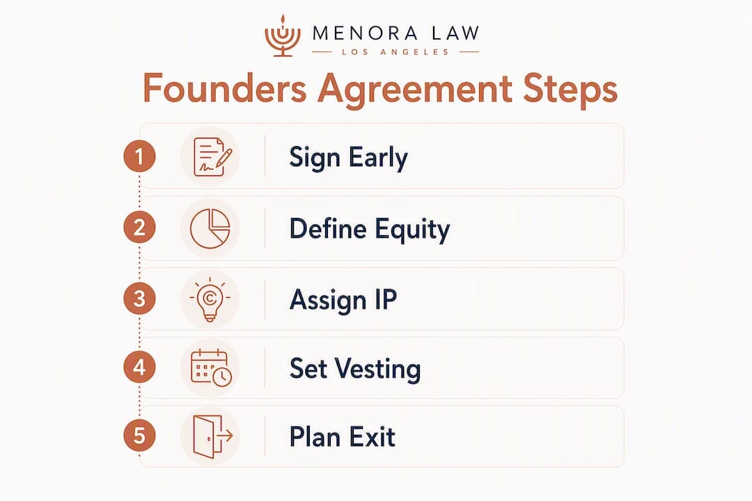 Infographic showing key steps in founders agreement