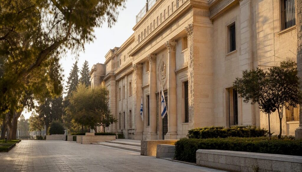 Israeli judicial building exterior in Jerusalem