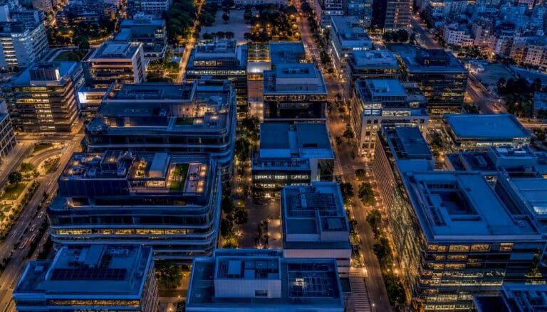 Aerial view of Tel Aviv startup district buildings