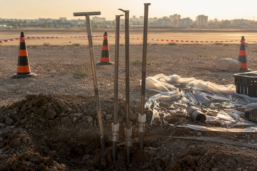 Environmental soil testing equipment at former airport site