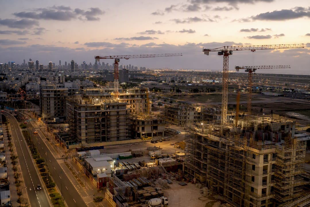 Construction site with residential buildings under development