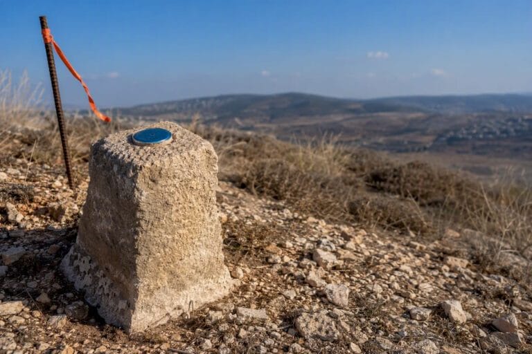 Israeli parcel boundary marker in Mediterranean landscape