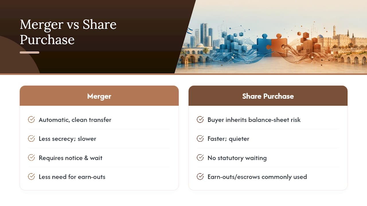 Statutory merger versus share purchase comparison