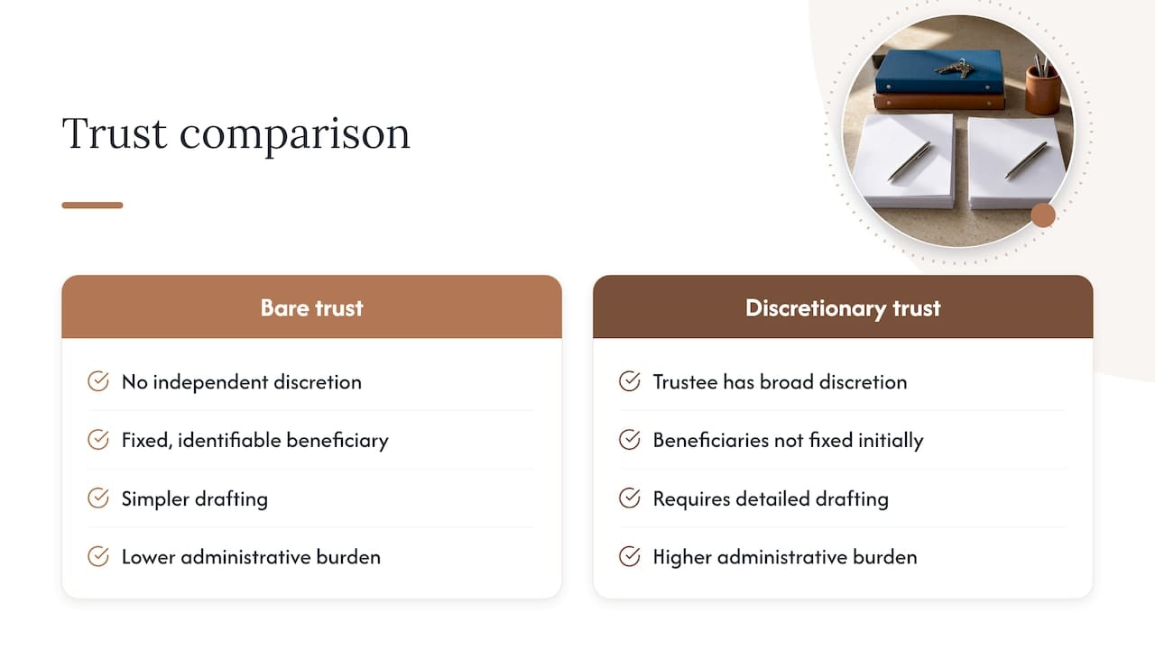 Bare and discretionary trust comparison