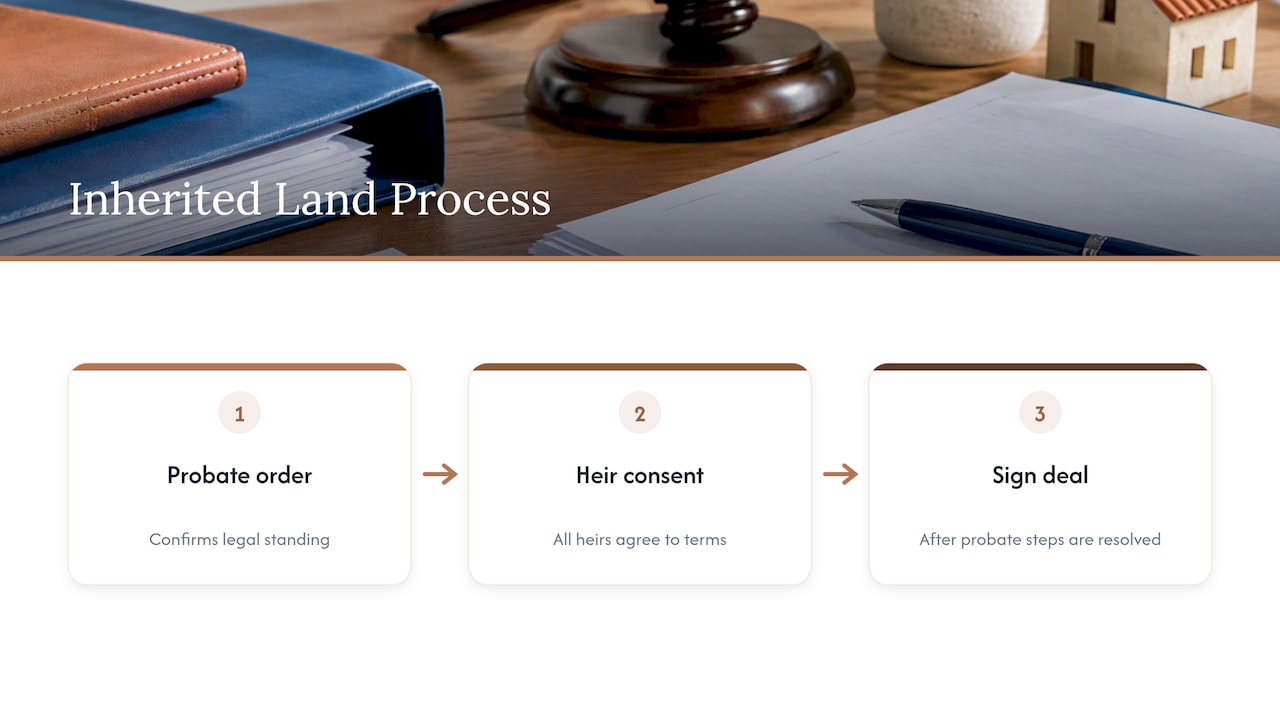 Inheritance and combination deals on inherited land — overview diagram