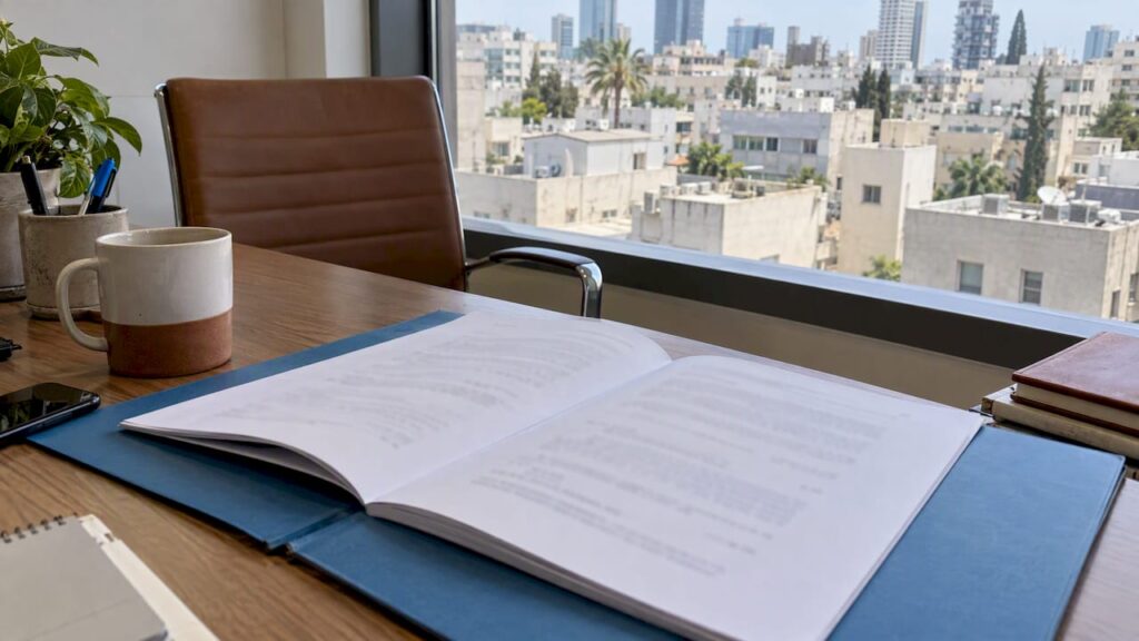 Licensing agreement on a Tel Aviv office desk