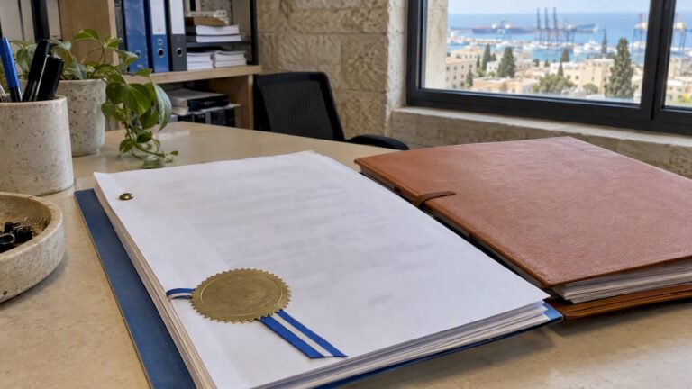 Certified foreign company documents in a folder