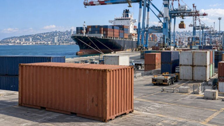 Cargo containers at Haifa port in Israel