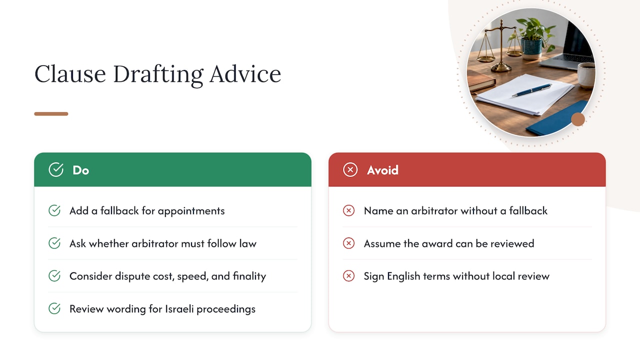 Arbitration Clauses in Israeli Contracts: A Practical Guide 3 Our perspective at Menora Law — overview diagram