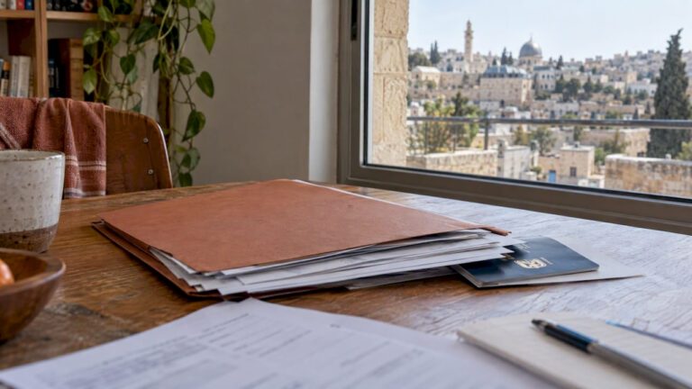 Trust filing packet in a Jerusalem apartment