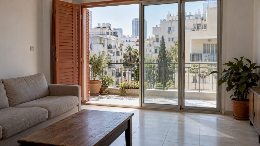 Israeli apartment living room and balcony